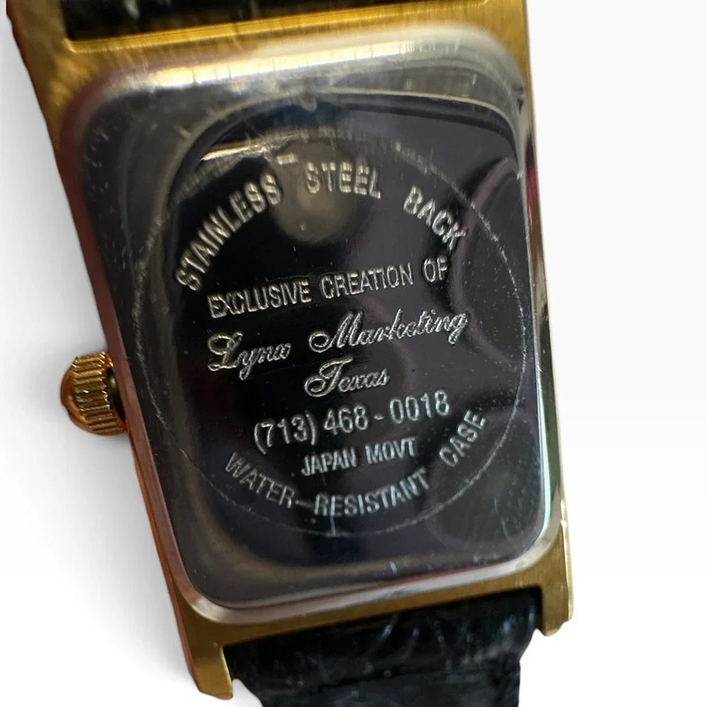 Vintage Lyna Marketing Texas Watch Gold Tone Black Leather Croc
